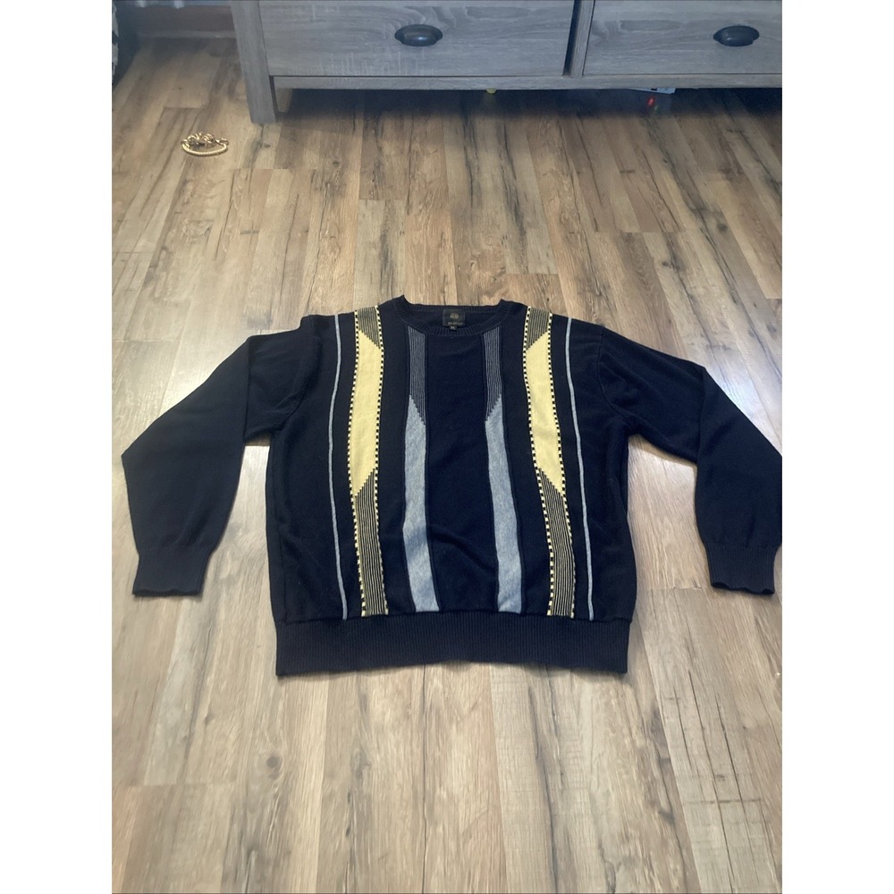 Vintage F/X Fusion Large Blue Striped Sweater Mens Retro Textured Crewneck